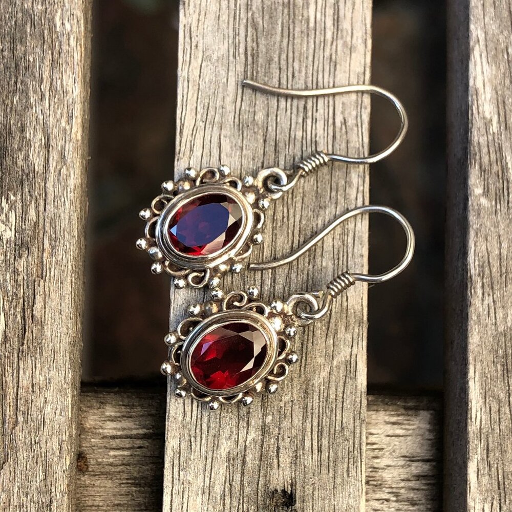 Sterling silver with garnet stone dangle earrings